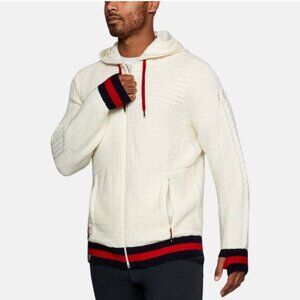 Under Armour Threadborne Men's XXL Hoodie Cable Knit Sweater Cream Zip Team USA